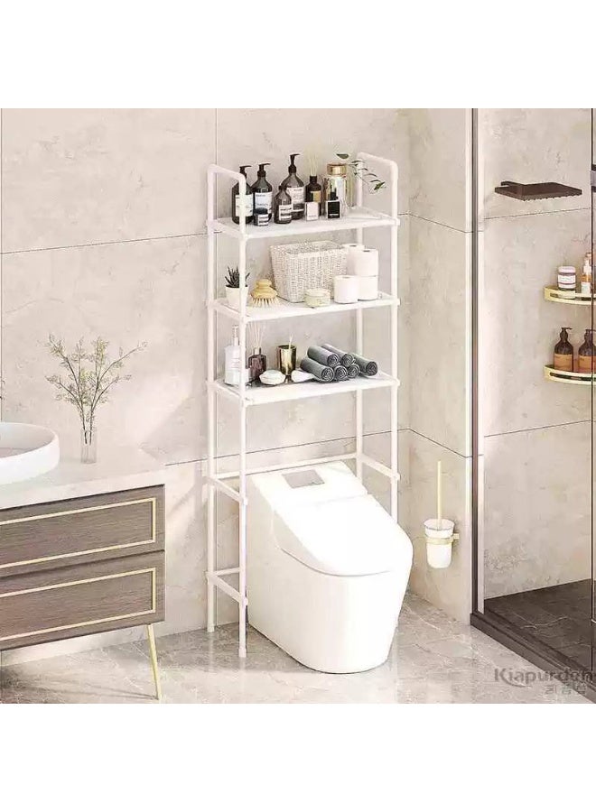 Multi-purpose metal storage organizer placed over the toilet or washing machine – a space-saving shelving unit with 3 tiers and side hooks. - Image 2