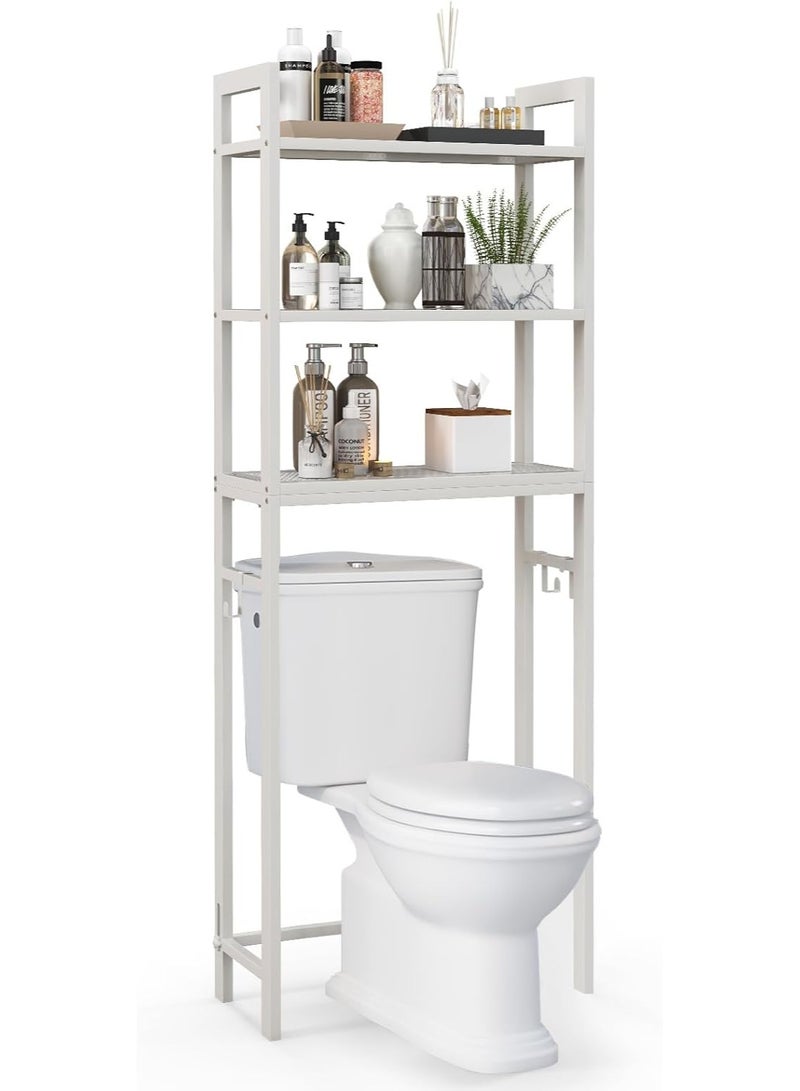 Multi-purpose metal storage organizer placed over the toilet or washing machine – a space-saving shelving unit with 3 tiers and side hooks. - Image 3