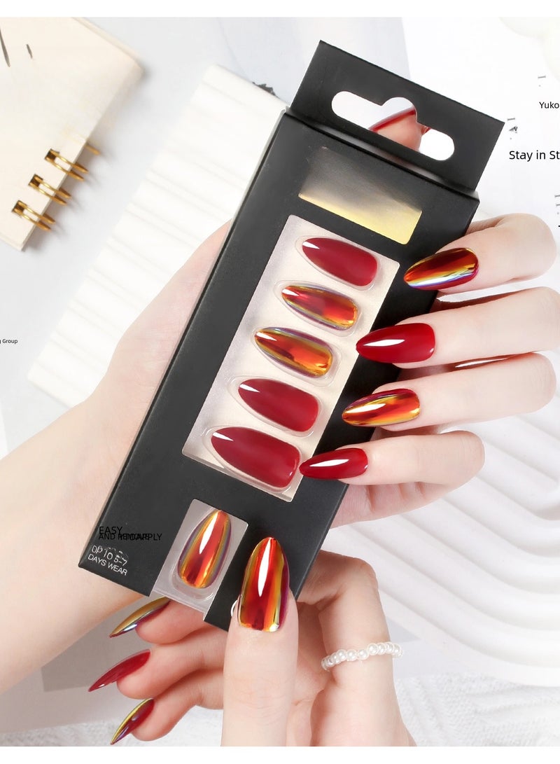 Press On, False Nails, 24 Gel Nails Kit, Reusable Stick On Nails Set  in variable Sizes, Almond Style, Full Well Tips, Shimmery Finish, Fake Nails press on, impress nails, stick on nails - Image 1