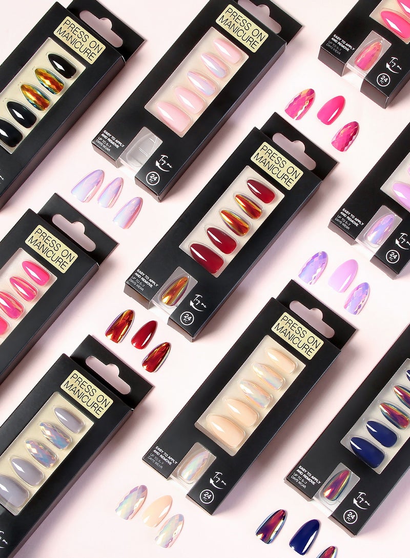 Press On, False Nails, 24 Gel Nails Kit, Reusable Stick On Nails Set  in variable Sizes, Almond Style, Full Well Tips, Shimmery Finish, Fake Nails press on, impress nails, stick on nails - Image 2