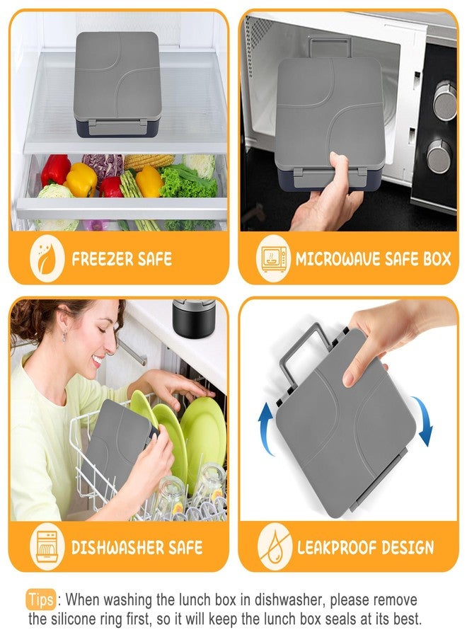 MAXSO Bento Lunch Box Set for Kids with 8 oz Soup Thermo, Leakproof Hot Food Container with 4 Compartments, Insulated Food Jar for Toddler Daycare Boys Girls School - Black - Image 4