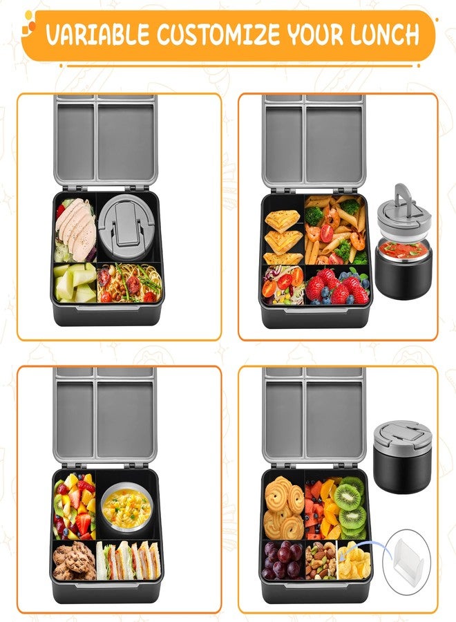 MAXSO Bento Lunch Box Set for Kids with 8 oz Soup Thermo, Leakproof Hot Food Container with 4 Compartments, Insulated Food Jar for Toddler Daycare Boys Girls School - Black - Image 5