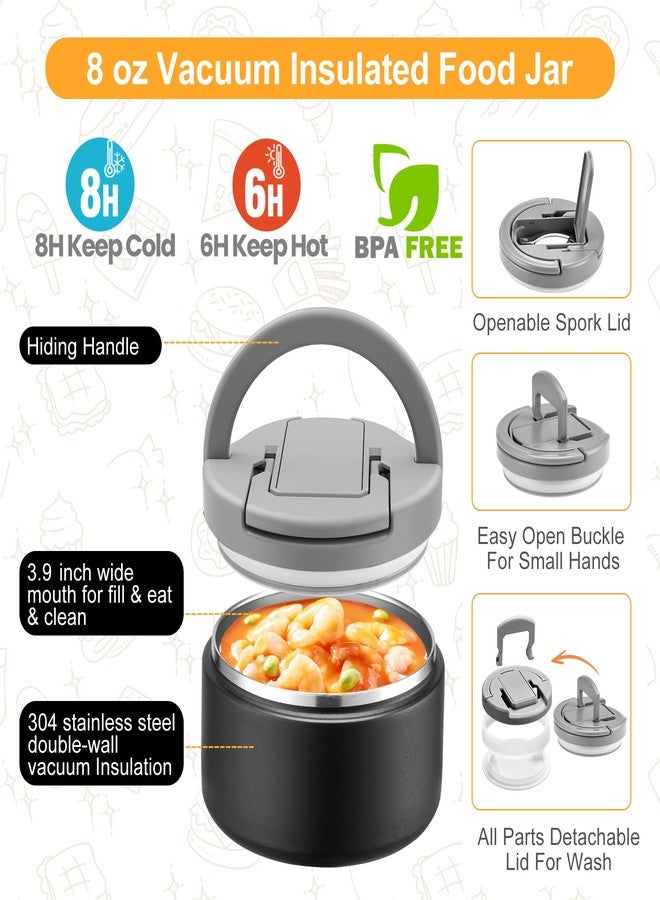 MAXSO Bento Lunch Box Set for Kids with 8 oz Soup Thermo, Leakproof Hot Food Container with 4 Compartments, Insulated Food Jar for Toddler Daycare Boys Girls School - Black - Image 3