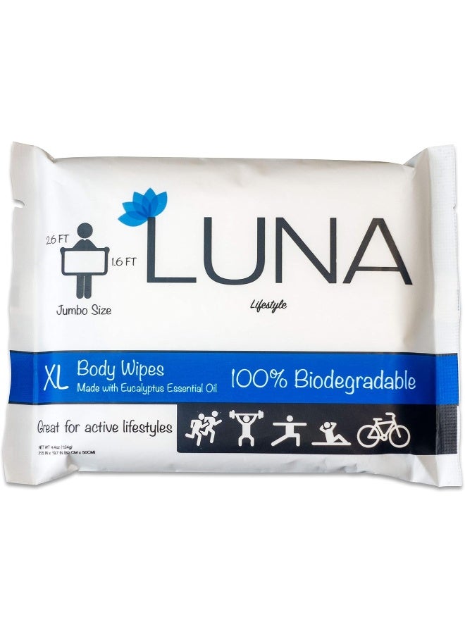 Luna Lifestyle Luna Lifestyle XL Wet Wipe Cleansing Body Wipes All Natural - 3 Pack Individual Pouches - Gentle & Unscented - No Rinse Bathing and Shower Wipe - Great for After Workout, Camping, Travel, Yoga, Gym - Image 3