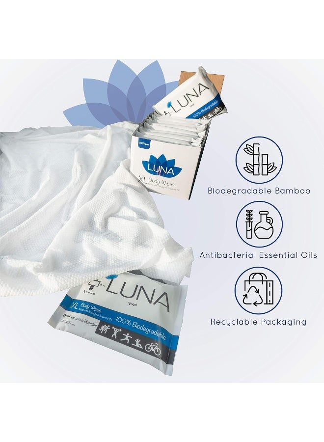 Luna Lifestyle Luna Lifestyle XL Wet Wipe Cleansing Body Wipes All Natural - 3 Pack Individual Pouches - Gentle & Unscented - No Rinse Bathing and Shower Wipe - Great for After Workout, Camping, Travel, Yoga, Gym - Image 4