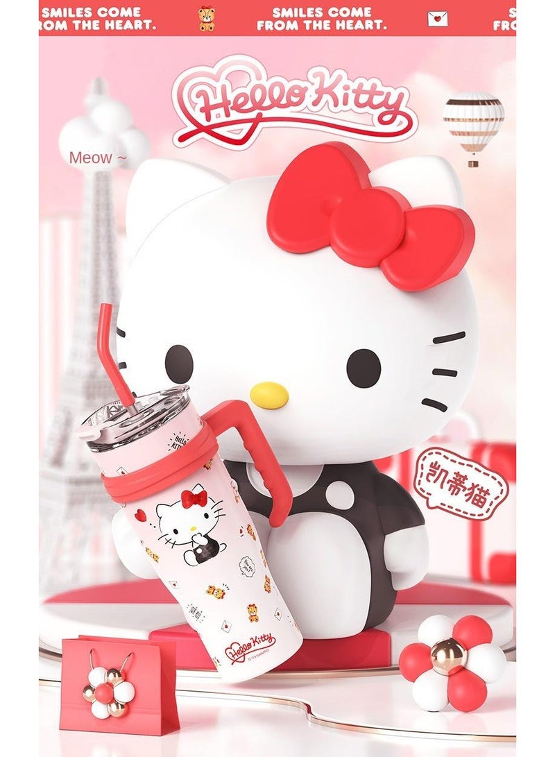 Y&D كوب هالو كيتي القابل لإعادة الاستخدام بتقنية الفراغ، كوب سعة ٤٠ أونصة، كوب فراغ بسعة كبيرة مع مصاصة للحفاظ على الحرارة والبرودة، كوب ثلج كبير، شاي مثلج أو قهوة، سموزي والمزيد، كريمة، ٤٠ أونصة - Image 2