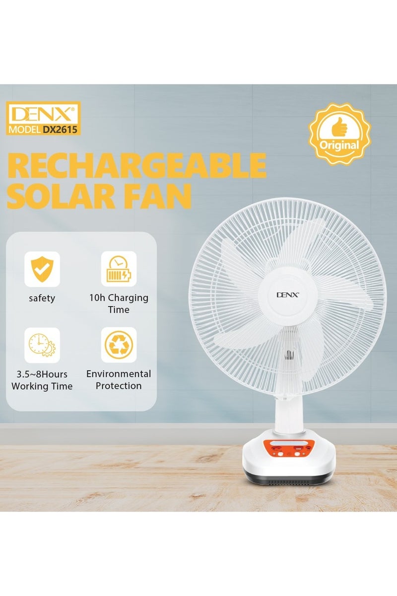 Denx 16-inch multi-function fan - rechargeable battery, solar power, USB port and additional lighting - Image 4