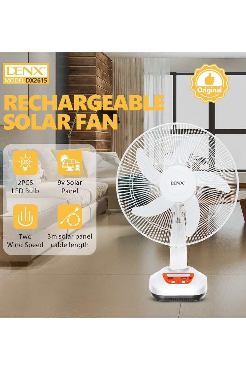 Denx 16-inch multi-function fan - rechargeable battery, solar power, USB port and additional lighting - Image 3