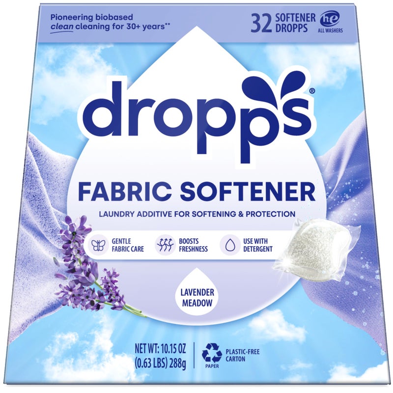 Dropps Laundry Fabric Softener Pods Lavender Meadow 32 Pods Laundry Additive for Softening Protection HE Compatible Mineral Based Ingredients Laundry Supplies