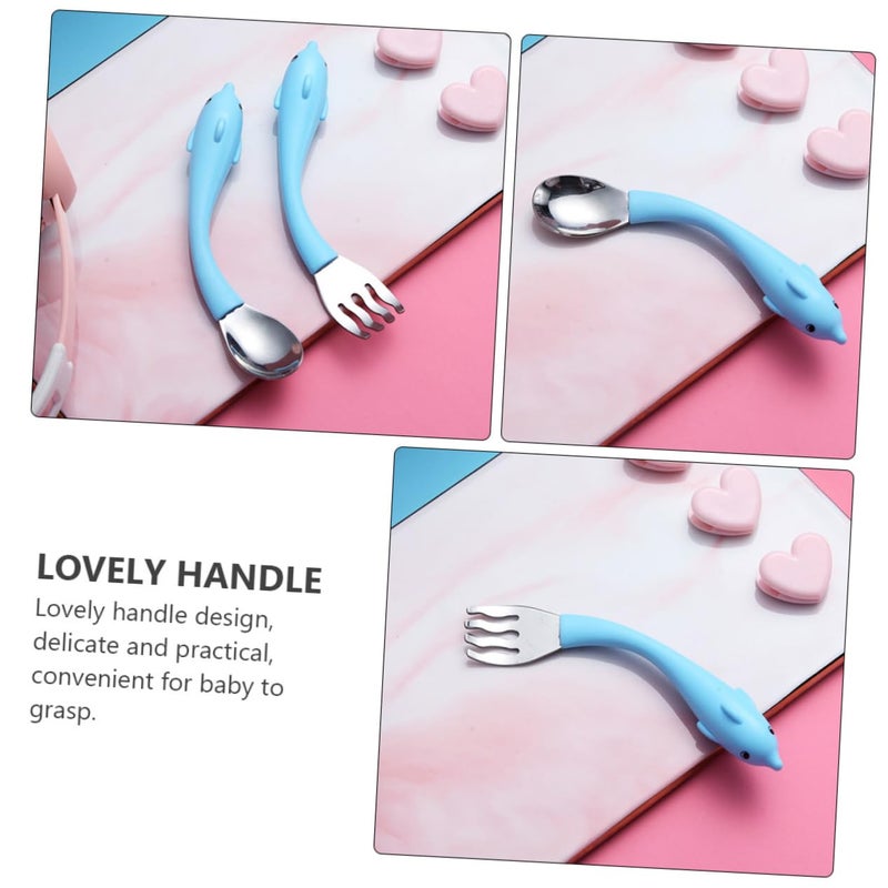 Stainless Steel Short Handle Serrated Fork and Spoon High Temperature Resistant Tableware Set - Image 5