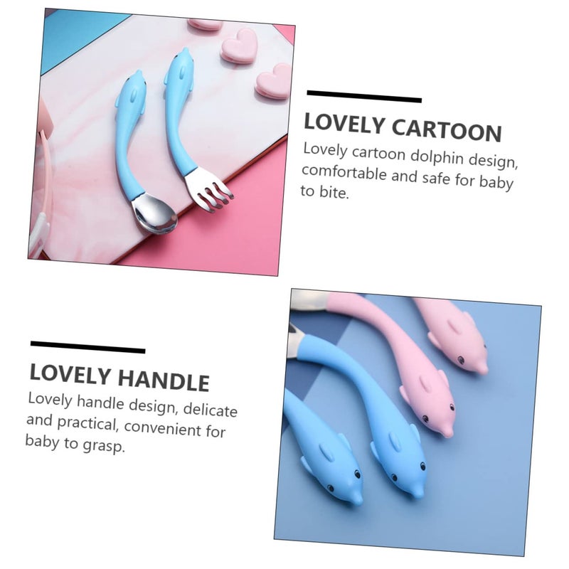 Stainless Steel Short Handle Serrated Fork and Spoon High Temperature Resistant Tableware Set - Image 3