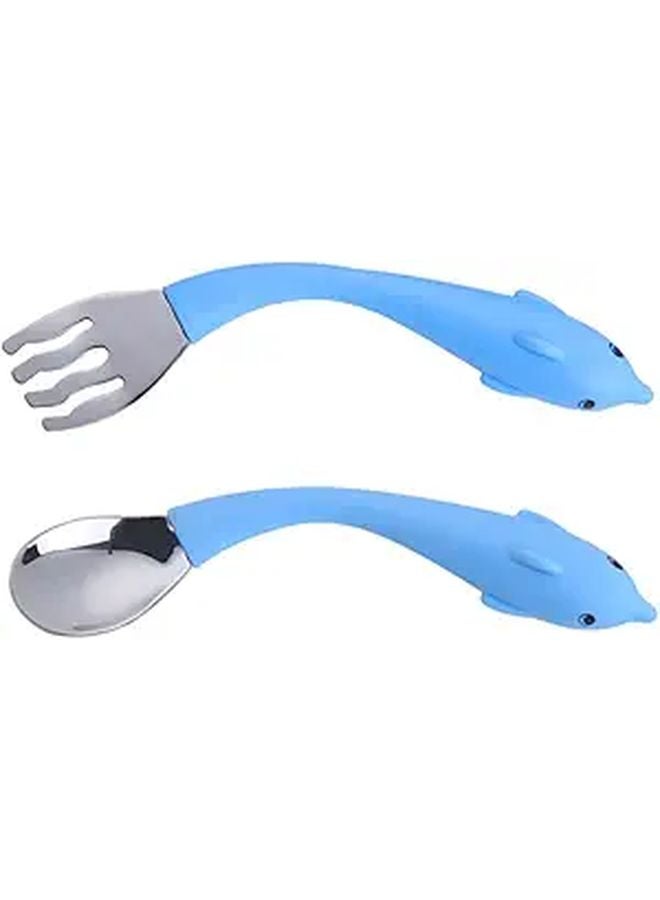 Stainless Steel Short Handle Serrated Fork and Spoon High Temperature Resistant Tableware Set - Image 1