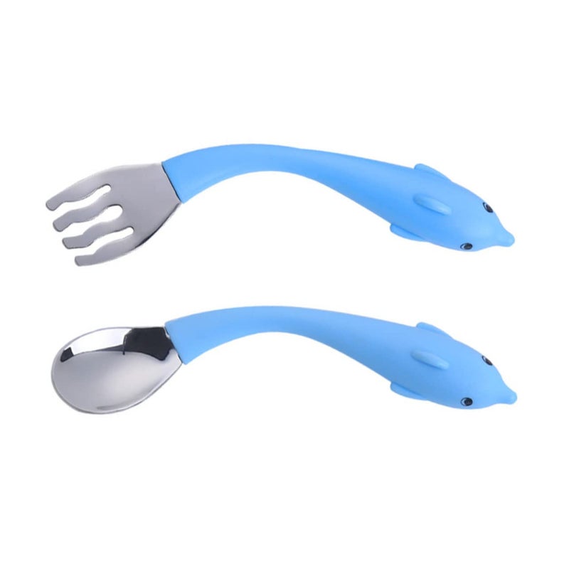 Stainless Steel Short Handle Serrated Fork and Spoon High Temperature Resistant Tableware Set - Image 2