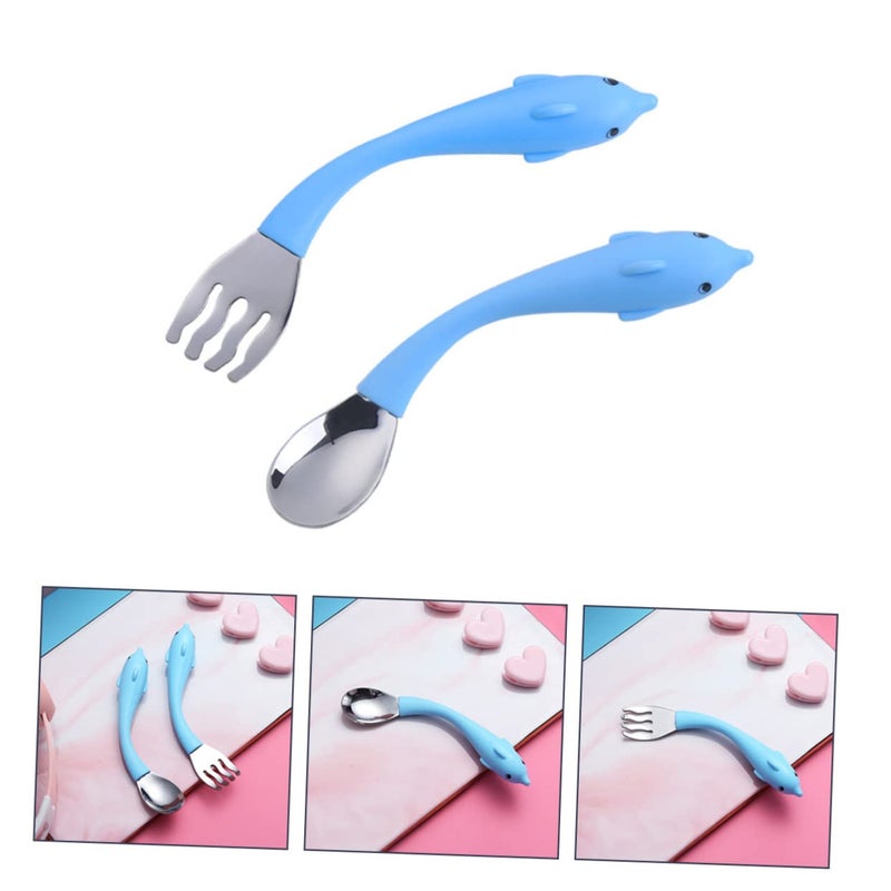 Stainless Steel Short Handle Serrated Fork and Spoon High Temperature Resistant Tableware Set - Image 4