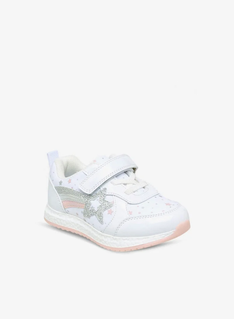 Flora Bella By Shoexpress Embellished Star Applique Sneakers with Hook and Loop Closure