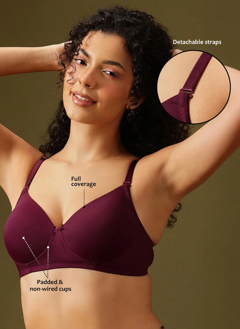 Clovia Clovia Padded Non-Wired Full Coverage Multiway T-shirt Bra in Dark Purple