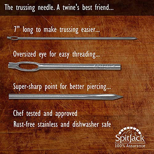 SpitJack Meat Trussing Needle and Butchers Cooking Twine Kit for Sewing Up Whole Hog, Pig, and Roasting Chicken and Turkey. 7 Inch Stainless Steel Needle and 185 Feet of Cotton Kitchen String. - Image 3