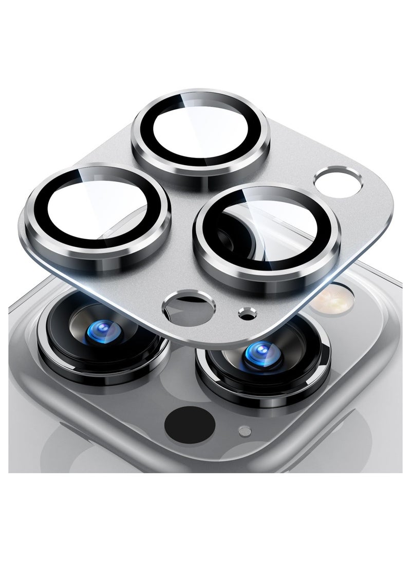 ELTRAZONE Compatible with iPhone 15 Pro/iPhone 15 Pro Max Camera Lens Protector - Not Easy to Break, Strong Adsorption, Case-Friendly Metal Tempered Glass Rear Camera Screen Cover (Silver) - Image 1