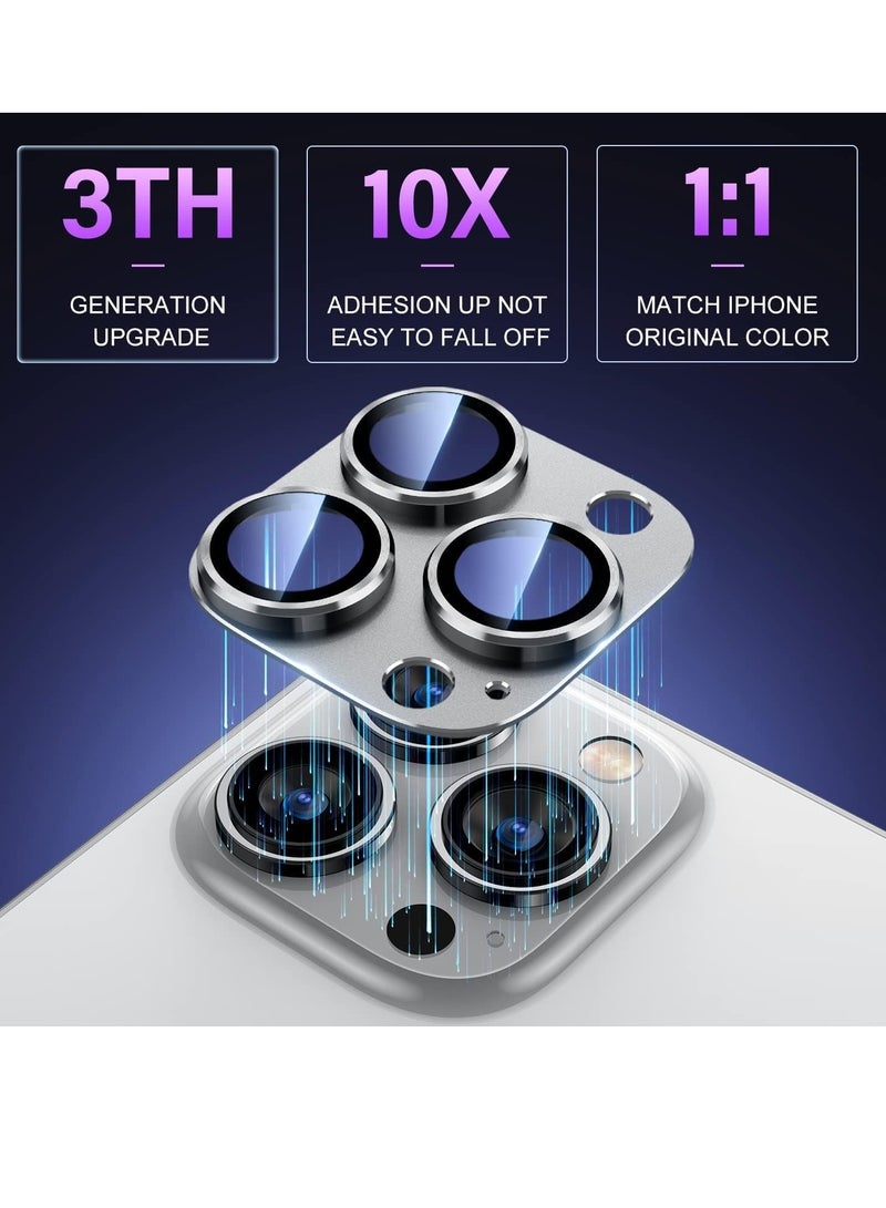 ELTRAZONE Compatible with iPhone 15 Pro/iPhone 15 Pro Max Camera Lens Protector - Not Easy to Break, Strong Adsorption, Case-Friendly Metal Tempered Glass Rear Camera Screen Cover (Silver) - Image 2