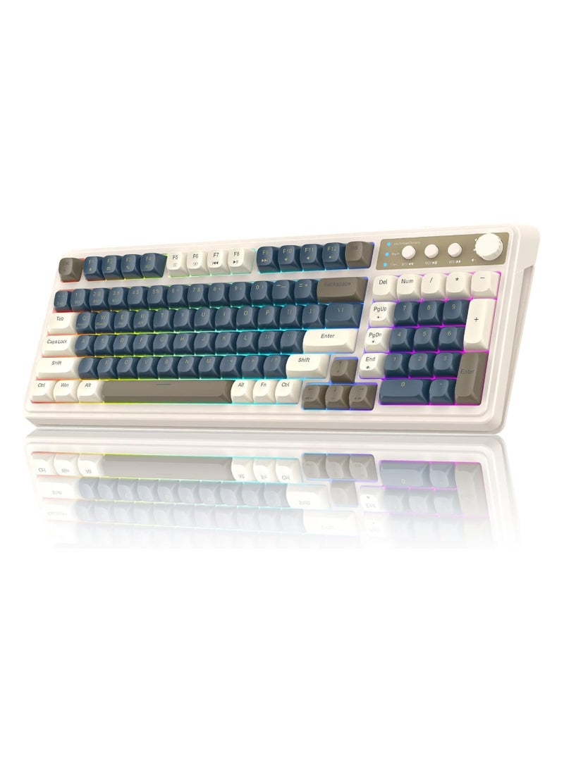 AULA AULA S99 Keys Gaming Keyboard, Tri-Mode Bluetooth/2.4GHz/USB-C Retro Creamy Color Keyboard with Number Pad RGB, Media Knob Custom Programmable Membrane Computer Keyboard for MAC Xbox PC Gamer - Blue  - Image 1