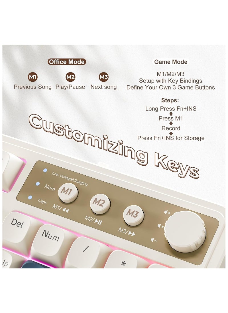 AULA AULA S99 Keys Gaming Keyboard, Tri-Mode Bluetooth/2.4GHz/USB-C Retro Creamy Color Keyboard with Number Pad RGB, Media Knob Custom Programmable Membrane Computer Keyboard for MAC Xbox PC Gamer - Blue  - Image 4