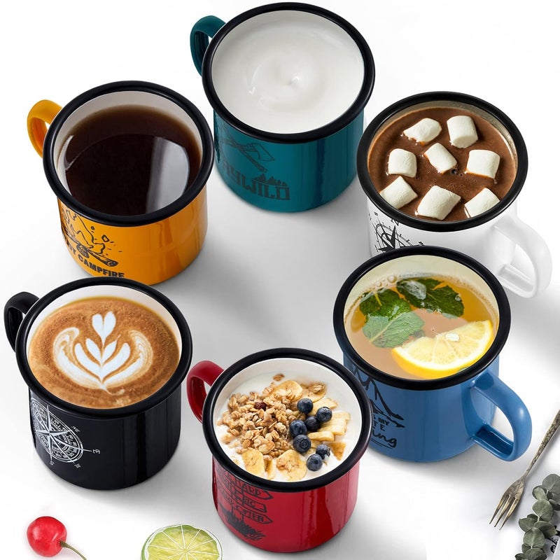 TeamFar TeamFar Coffee Mug 16 OZ Multi Colors Enamel Tea Mug Set of 6 Camp Drinking Cups with Patterns for Milk Tea NonToxic  Portable Lightweight  Sturdy Wide Handle  Smooth Rim Easy Clean - Image 4