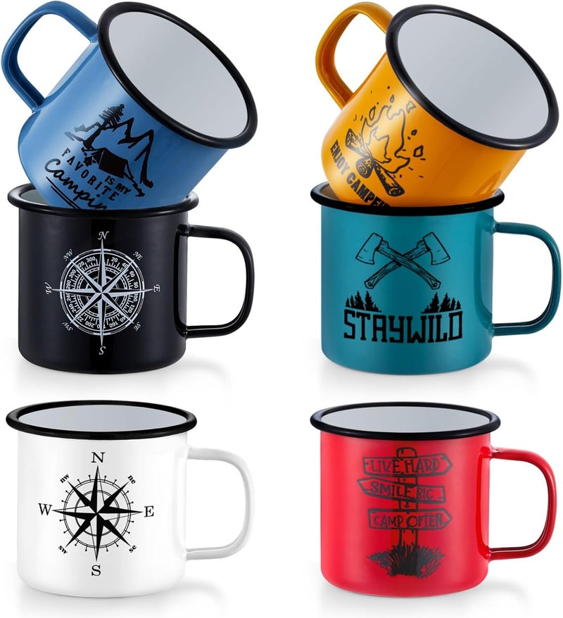 TeamFar TeamFar Coffee Mug 16 OZ Multi Colors Enamel Tea Mug Set of 6 Camp Drinking Cups with Patterns for Milk Tea NonToxic  Portable Lightweight  Sturdy Wide Handle  Smooth Rim Easy Clean - Image 1