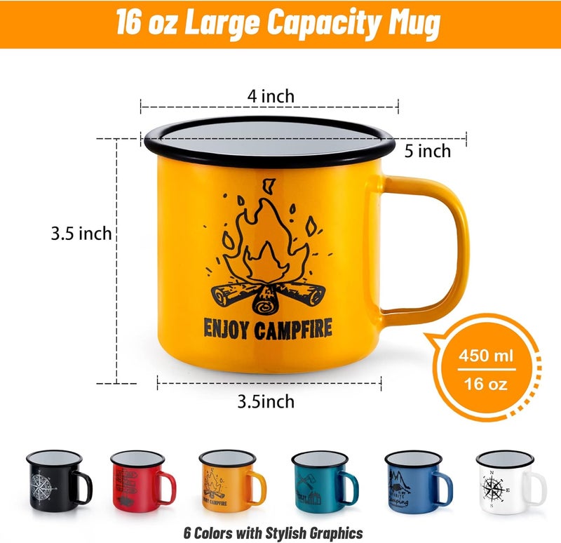 TeamFar TeamFar Coffee Mug 16 OZ Multi Colors Enamel Tea Mug Set of 6 Camp Drinking Cups with Patterns for Milk Tea NonToxic  Portable Lightweight  Sturdy Wide Handle  Smooth Rim Easy Clean - Image 2