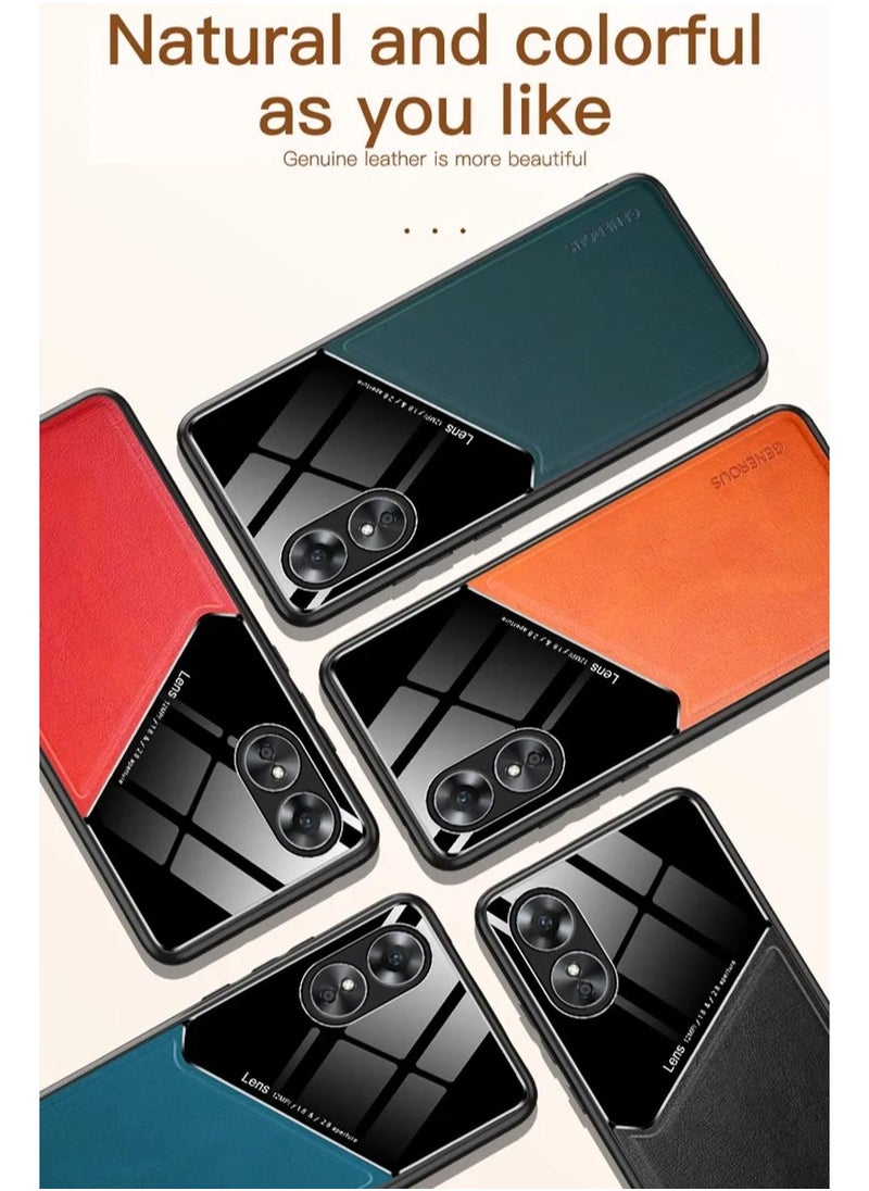 Generic - Case Compatible With Oppo Reno 8T 5G Cover Luxury Leather And Glass With Car Magnetic Holder Phone Cover Soft Frame Silicone (Blue) - Image 1