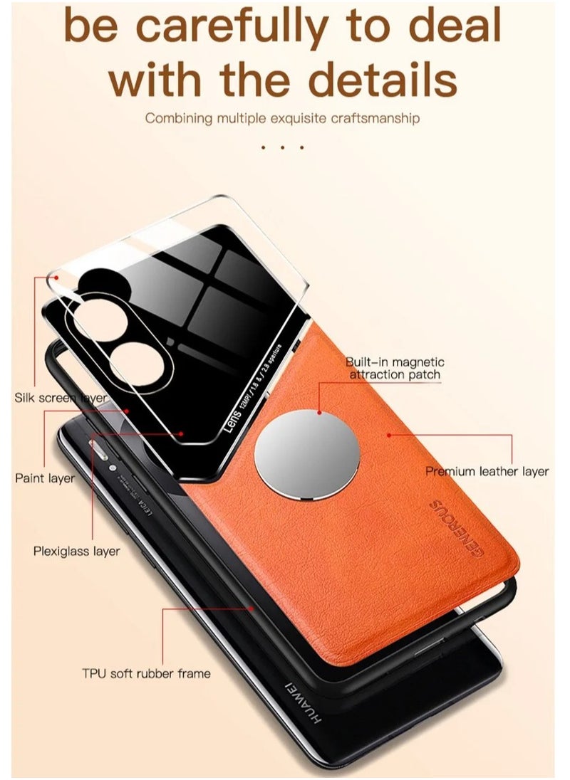 Generic - Case Compatible With Oppo Reno 8T 5G Cover Luxury Leather And Glass With Car Magnetic Holder Phone Cover Soft Frame Silicone (Blue) - Image 1