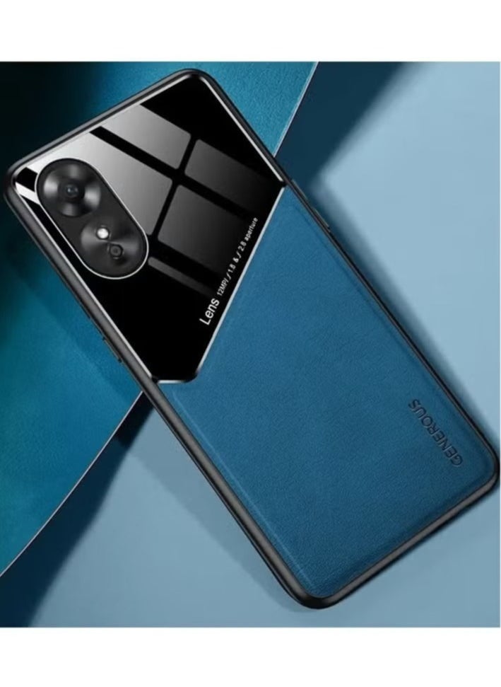 Generic - Case Compatible With Oppo Reno 8T 5G Cover Luxury Leather And Glass With Car Magnetic Holder Phone Cover Soft Frame Silicone (Blue) - Image 1