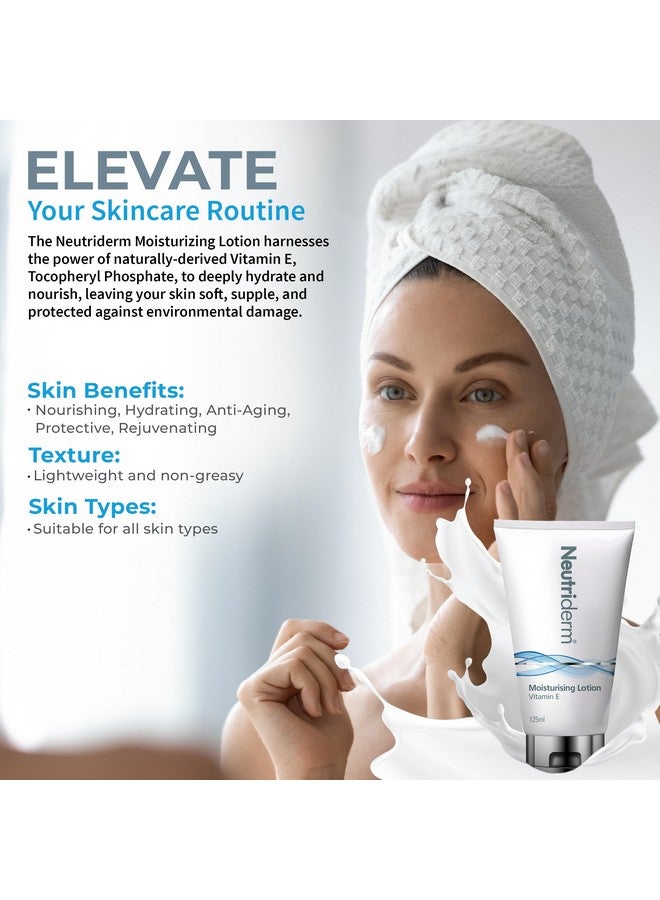 نيوتري ديرم لوشن نيوتريديرم المرطب، 4.2 أونصة | لوشن فيتامين هـ، لوشن للجسم ومرطب للوجه للنساء والرجال | كريم مرطب للوجه للتجاعيد والبشرة الجافة والمعرضة لحب الشباب والاحمرار والتهيج أو المتقدمة في السن - Image 5