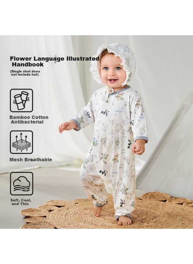 Ouyun Baby Romper, Summer Infant Bamboo Cotton Mesh Onesie, Thin Air Conditioning Suit, Crawling Suit, Floral Pattern, 59cm - Image 1