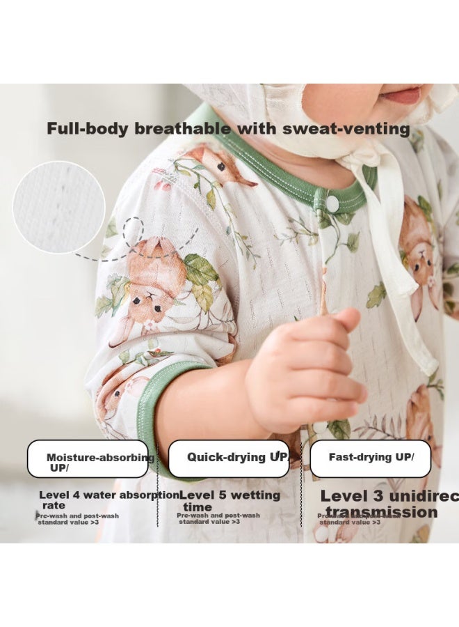 Ouyun Baby Romper, Summer Infant Bamboo Cotton Mesh Onesie, Thin Air Conditioning Suit, Crawling Suit, Floral Pattern, 59cm - Image 3