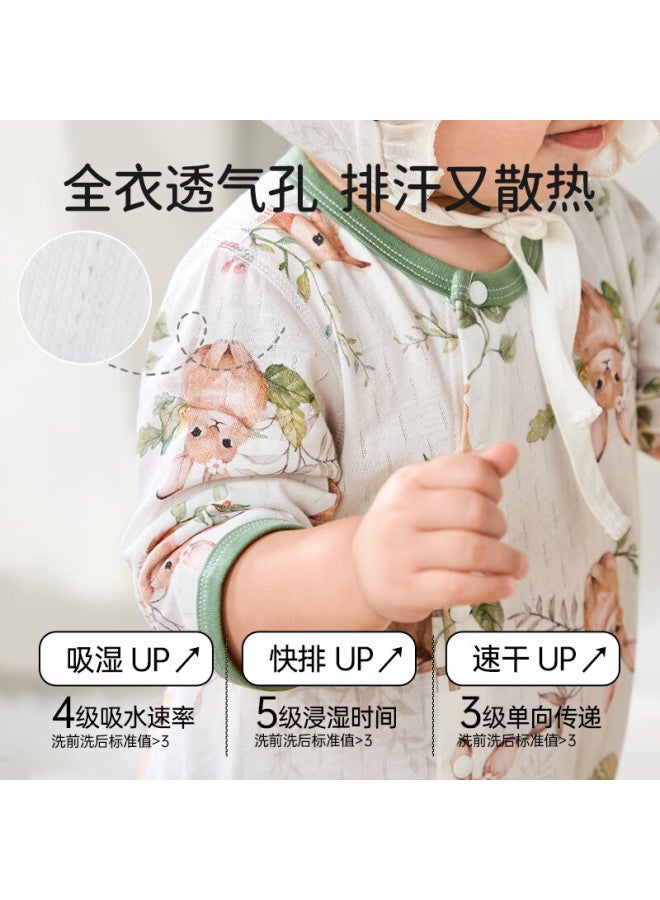 Ouyun Baby Romper, Summer Infant Bamboo Cotton Mesh Onesie, Thin Air Conditioning Suit, Crawling Suit, Floral Pattern, 59cm - Image 4