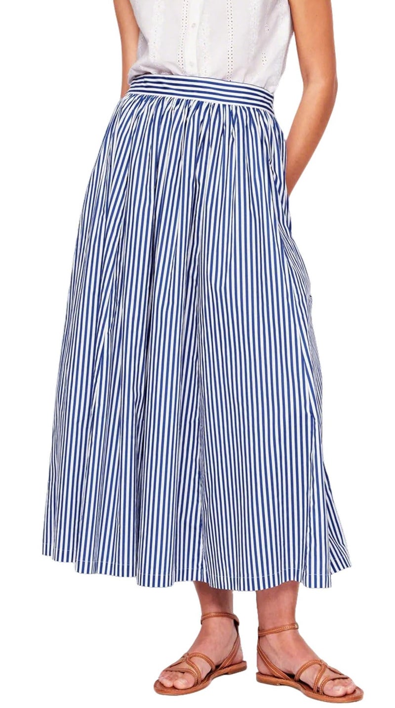 CHARTOU Women Casual Stripe Skirt Back Elastic Waist Long Flowy A Line Skirt with Pockets (Medium,Blue) - Image 1