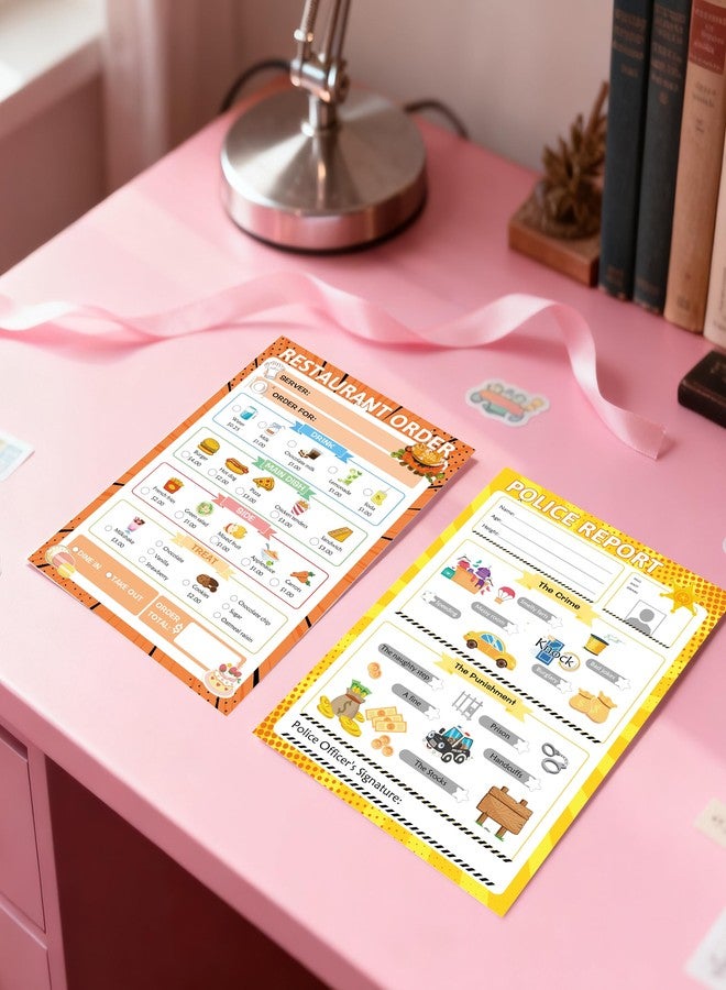 SMARSTICKER Pretend Play Notepads 6 Pack Playtime Pads Pretend Notebooks Imaginative Restaurant Doctor Police Vet Dentist Role Play Game Notepads for Boys & Girls - Image 4