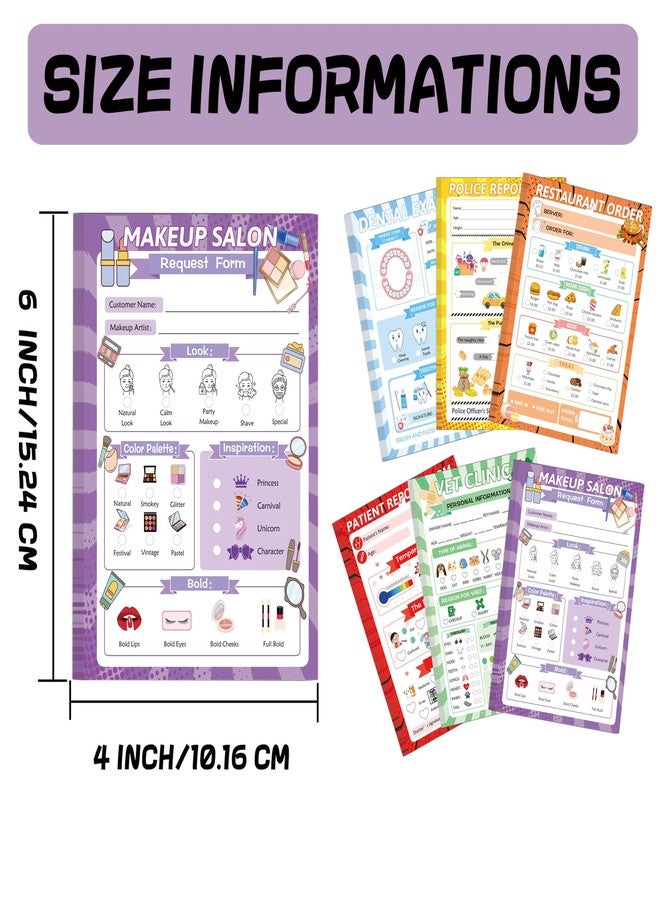 SMARSTICKER Pretend Play Notepads 6 Pack Playtime Pads Pretend Notebooks Imaginative Restaurant Doctor Police Vet Dentist Role Play Game Notepads for Boys & Girls - Image 2