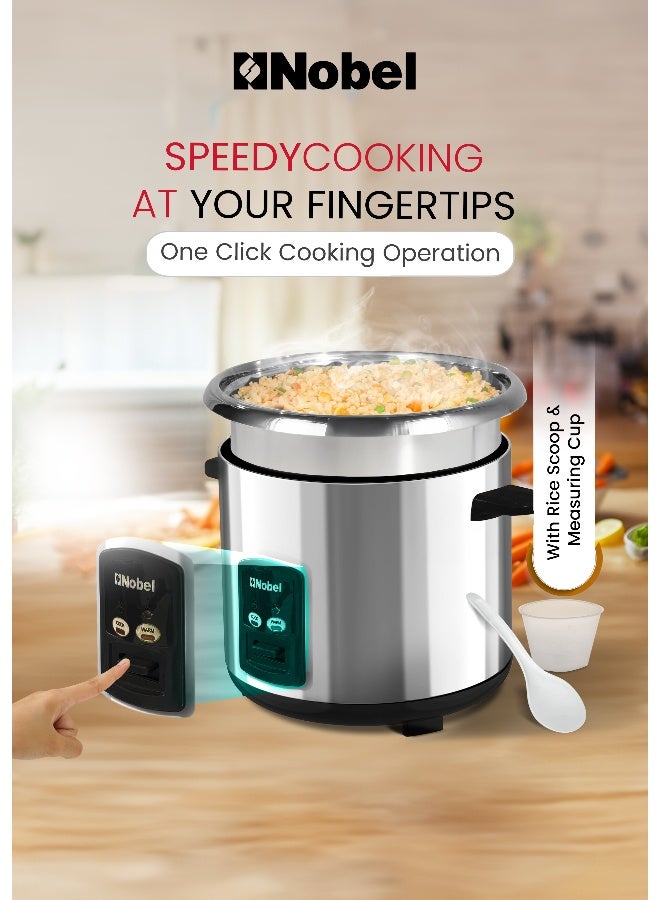 Nobel Rice Cooker Stainless Steel Tempered Glass Lid With Thermal Fuse Automatic Cooking And Warming System  1000 W 2.8 L 1000 W NRC280S Stainless Steel - Image 5