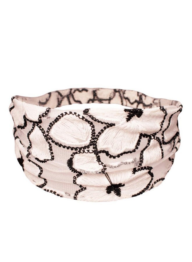 Mia Lace Fashion Headband Hair Accessory Headwrap White Flowers Outlined In Black For Women Girls 1Pc - Image 1