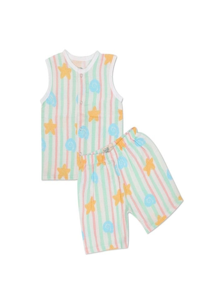 A toddler thing - 100% Organic Cotton Muslin Jabla & Shorts | Seaside Stripes | White | Size - 0-3 Months | for Boys & Girls | Super Soft & Breathable Baby Products | Casual Clothing - Image 1