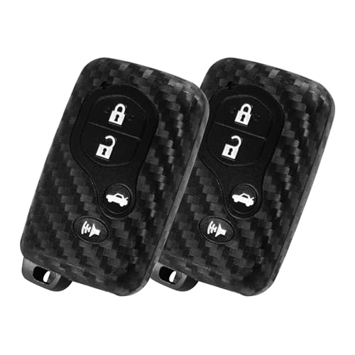 WORCAS 2 Pcs Carbon Fiber Silicone Key Fob Cover - Compatible with Toyota Camry, Corolla, Highlander, Land Cruiser, Prius, RAV4, Sequoia, Venza (2-4 Button) - Image 1