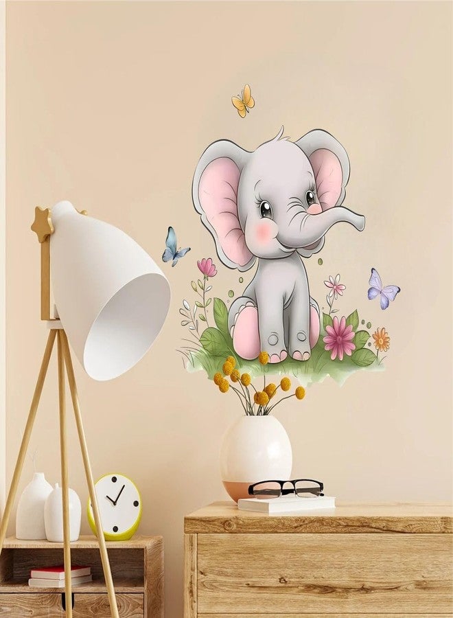 Monk Wish Cute Baby Elephant Wall Decal, 60 x 60 cm, Nursery Room Sticker with Butterflies and Flowers - Image 5
