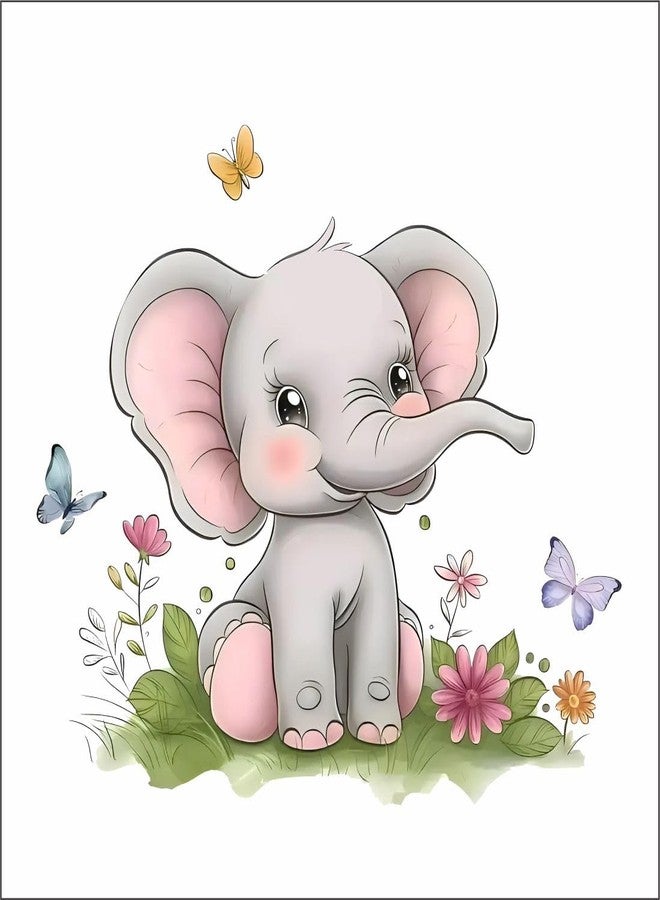 Monk Wish Cute Baby Elephant Wall Decal, 60 x 60 cm, Nursery Room Sticker with Butterflies and Flowers - Image 1
