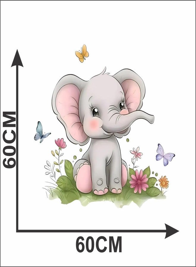 Monk Wish Cute Baby Elephant Wall Decal, 60 x 60 cm, Nursery Room Sticker with Butterflies and Flowers - Image 2