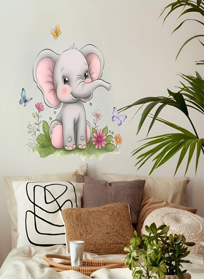 Monk Wish Cute Baby Elephant Wall Decal, 60 x 60 cm, Nursery Room Sticker with Butterflies and Flowers - Image 3