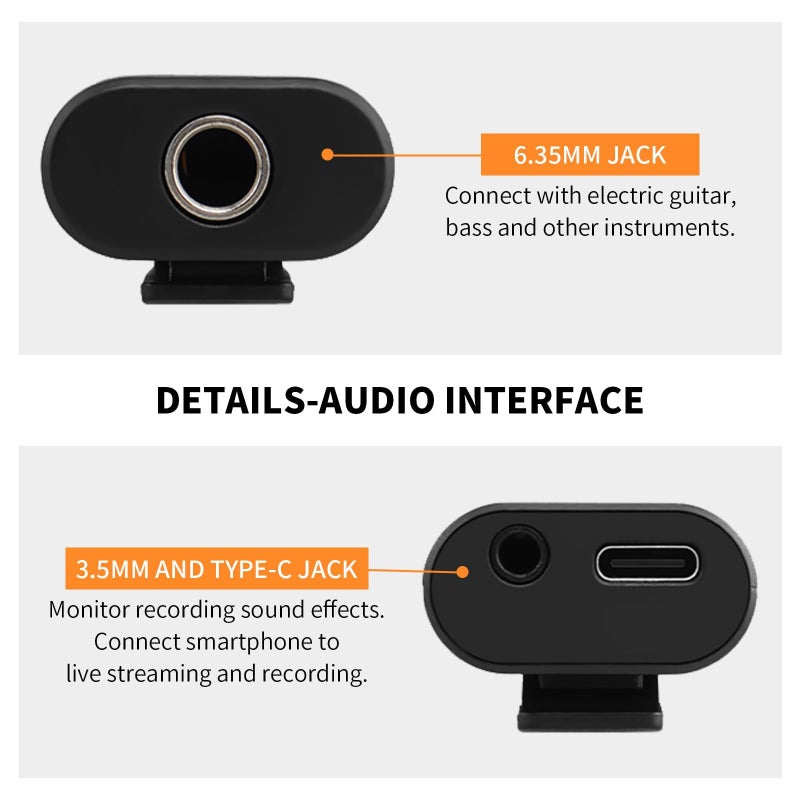 KYXAIN Guitar Audio Interface Pocket Internal Recording Sound Card with Type-C & Lightning for Live Streaming by iPad, iPhone, Android, PC Plug and Laptop Plug & Play - Image 5