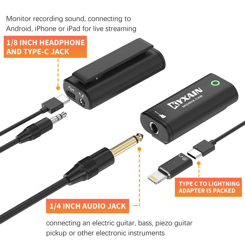 KYXAIN Guitar Audio Interface Pocket Internal Recording Sound Card with Type-C & Lightning for Live Streaming by iPad, iPhone, Android, PC Plug and Laptop Plug & Play - Image 3