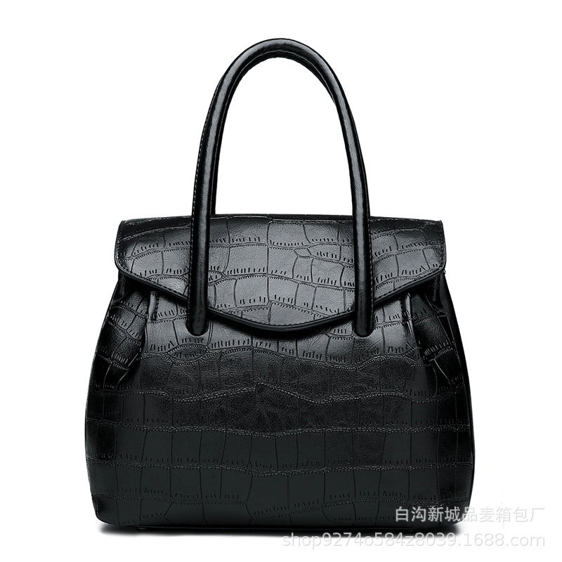 Stone Pattern Portable Briefcase Bag Large Capacity Fashion Tote Bag Retro Texted Commuter Shoulder Bag - Image 1