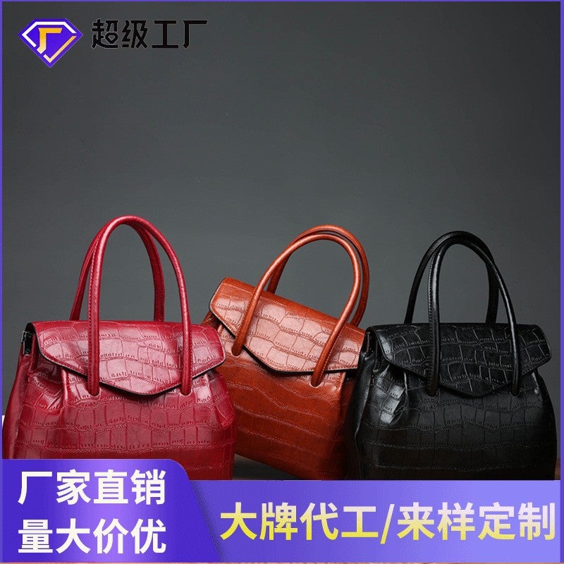Stone Pattern Portable Briefcase Bag Large Capacity Fashion Tote Bag Retro Texted Commuter Shoulder Bag - Image 2